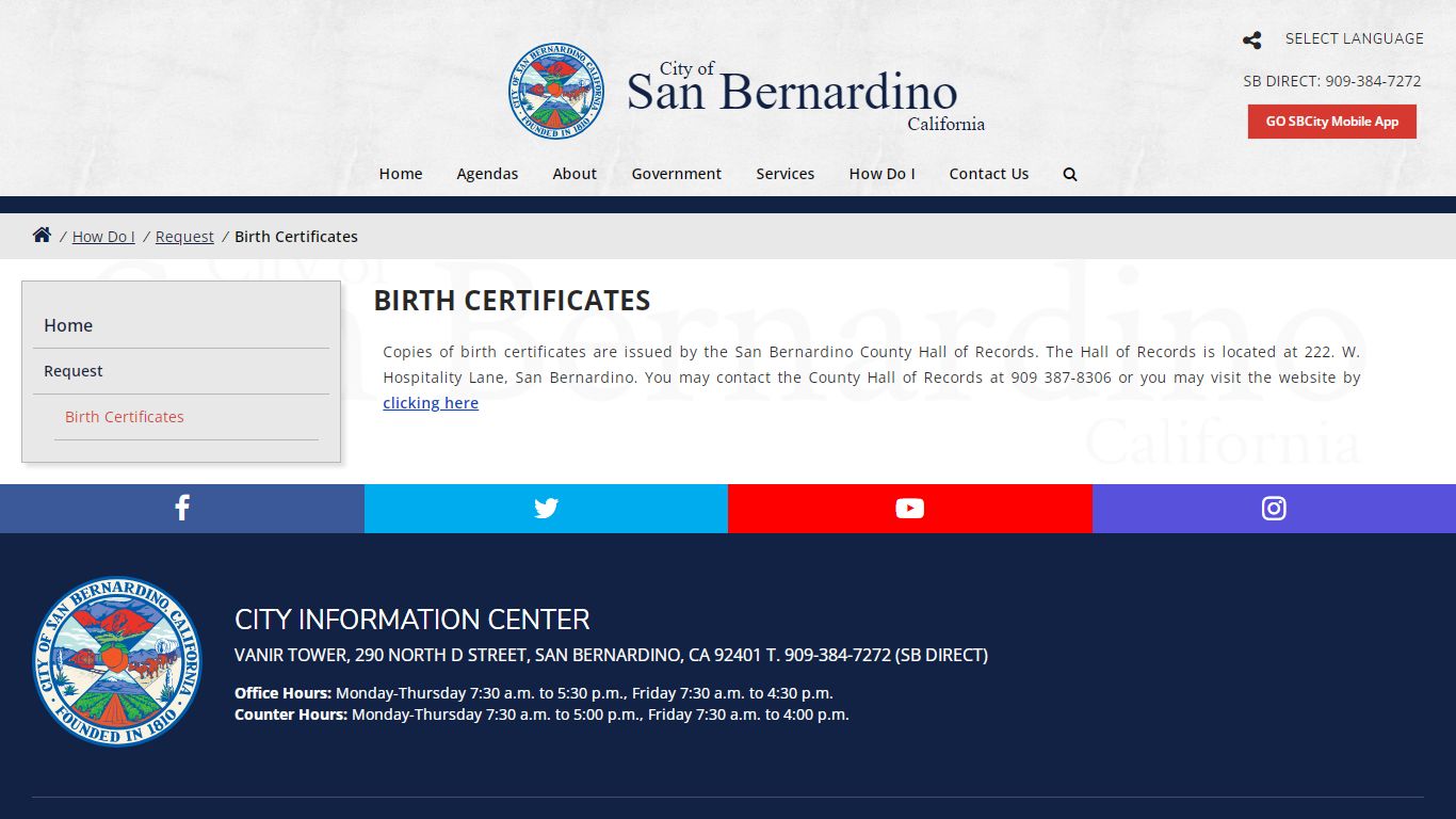 Birth Certificates - City of San Bernardino