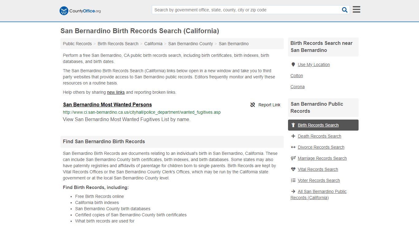 San Bernardino Birth Records Search (California) - County Office